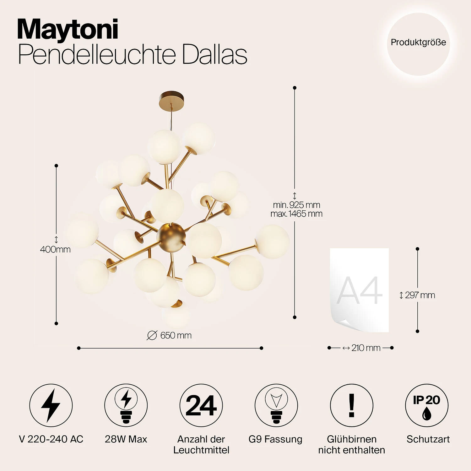 Подвесной светильник Modern Dallas, 24xG9 Золото, Белый (Maytoni, MOD545PL-24BS) - Amppa.ru