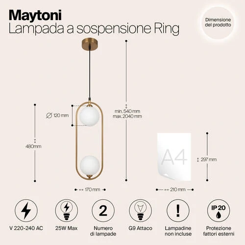 Подвесной светильник Modern Ring, 2xG9 Латунь, Белый (Maytoni, MOD013PL-02BS1) - Amppa.ru