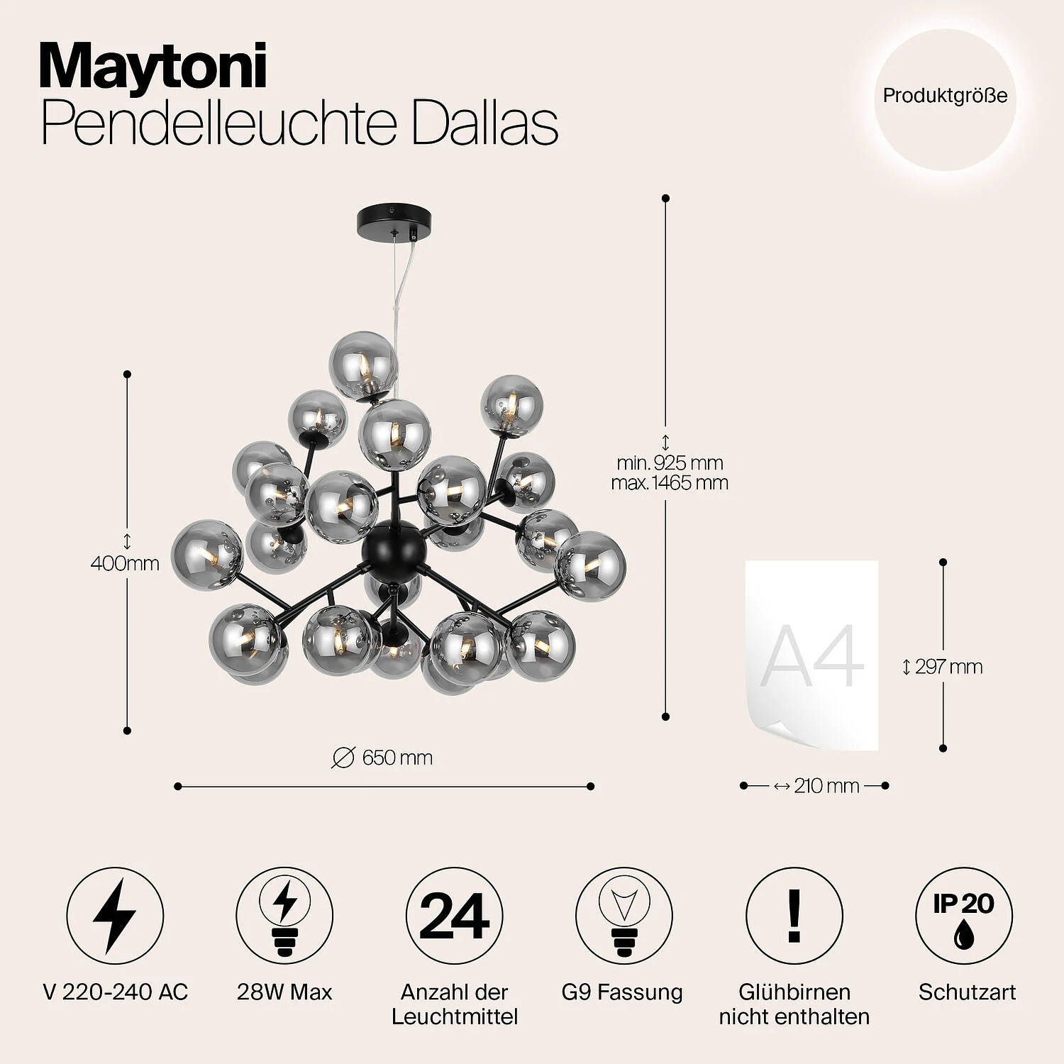 Подвесной светильник Modern Dallas, 24xG9 Черный, Дымчатый (Maytoni, MOD545PL-24B) - Amppa.ru