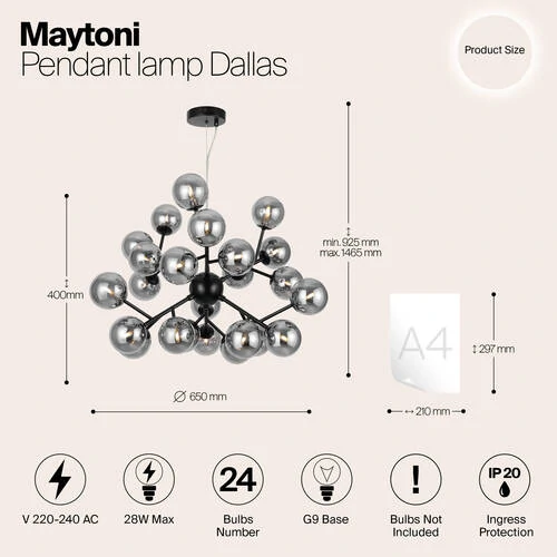 Подвесной светильник Modern Dallas, 24xG9 Черный, Дымчатый (Maytoni, MOD545PL-24B) - Amppa.ru